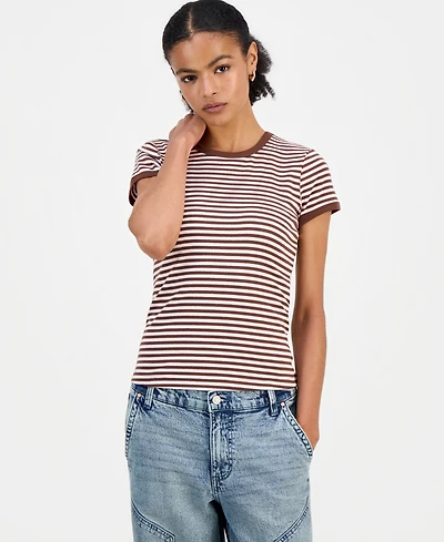 Just Polly Juniors' Striped Ringer T-Shirt