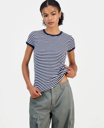 Just Polly Juniors' Striped Ringer T-Shirt