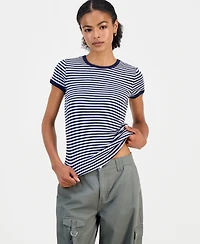 Just Polly Juniors' Striped Ringer T-Shirt
