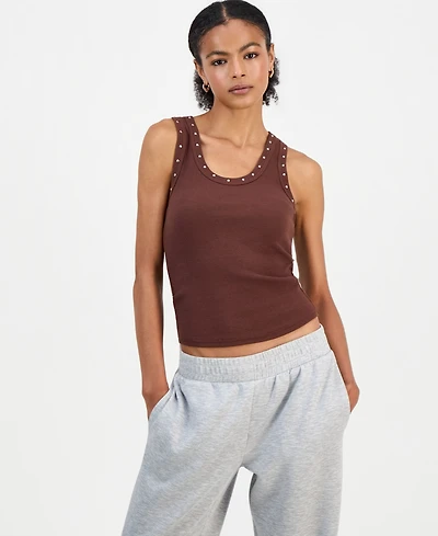 Just Polly Juniors' Studded Racerback Tank Top