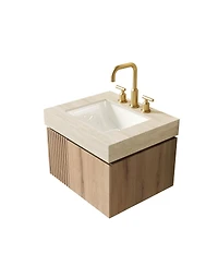 Sillysis Wall Mounted Bathroom Vanity with Sintered Stone Top, Plywood Storage Cabinet and Ceramic Basin, Easy Installation