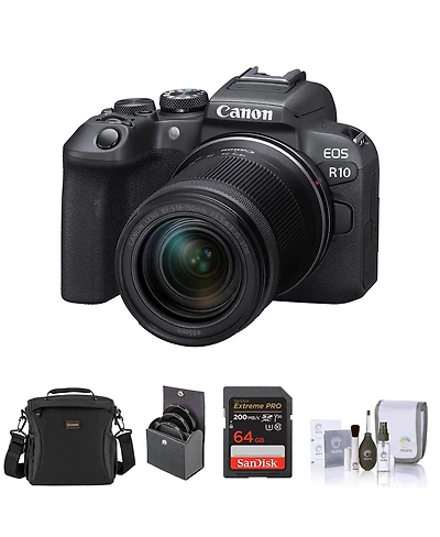 Canon Eos R10 Mirrorless Camera with Rf-s 18-150mm f3.5-6.3 Is Stm Lens, Bundle with 64GB Memory Card, Shoulder Bag, 55mm Filter Kit and Cleaning Kit