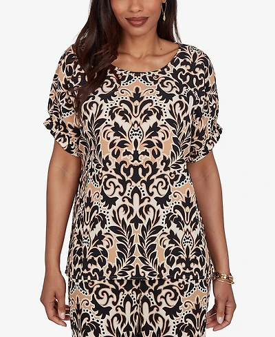 Ruby Rd. Petite Damask Textured Short-Sleeve Top