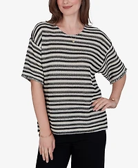 Ruby Rd. Petite Textured Stripe Fringe Sleeve T-Shirt