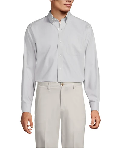 Lands' End Men's Traditional Fit Solid No Iron Supima Pinpoint Buttondown Collar Dress Shirt