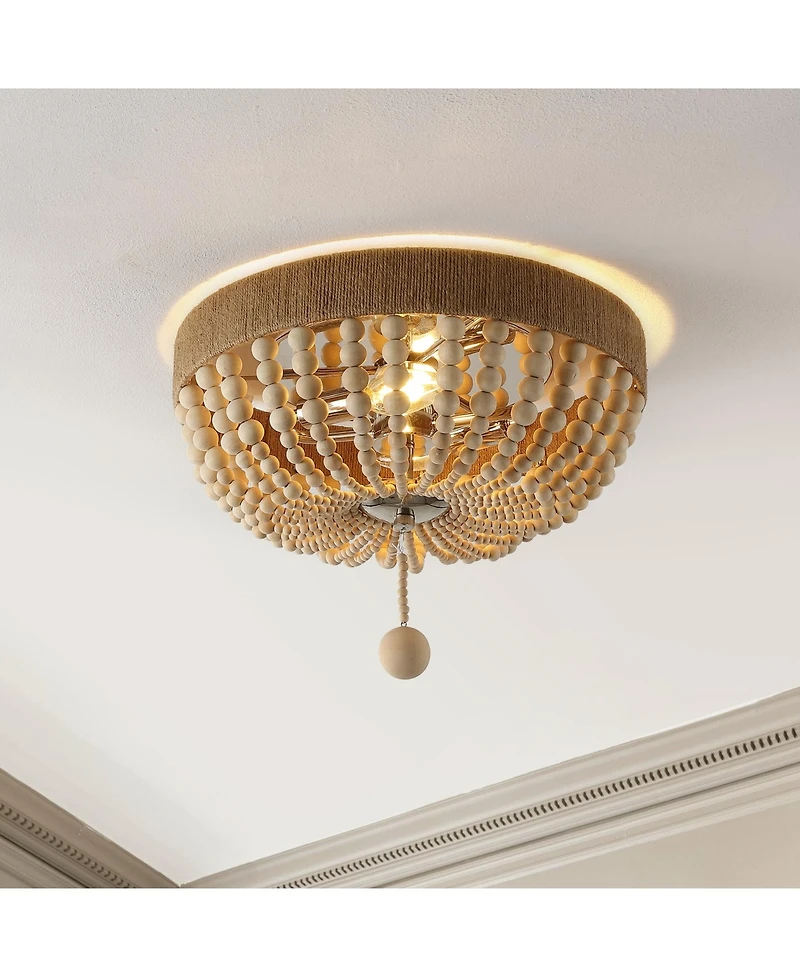 Jonathan Y Justina Wood Bead Farmhouse Bohemian Iron Led Flush Mount Ceiling Light