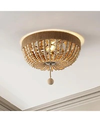 Jonathan Y Justina Wood Bead Farmhouse Bohemian Iron Led Flush Mount Ceiling Light