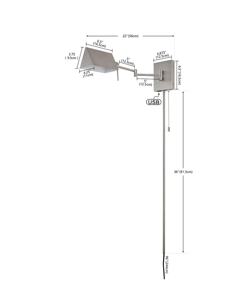 Arlo Farmhouse Industrial Single Swing Arm Plug Or Hardwired Iron Led Wall Sconce with Pull Chain