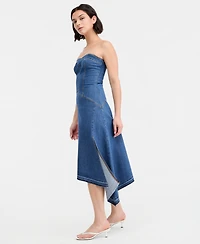 14th Place Juniors' Strapless Asymmetric Denim A-Line Dress