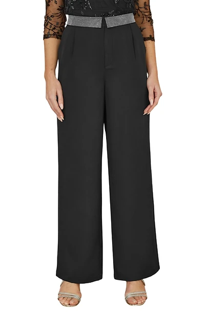 Yumi Women's Diamante Waistband Wide Leg Trousers