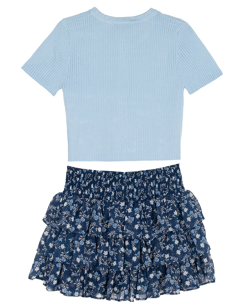 Rare Editions Girls' 7-16 Rib Knit Bow Top and Skort, 2-Piece Set