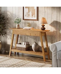 Tribesigns Solid Wood Console Table, 43.31" Entryway Table with 2 Drawers, 2-Tier Wood Sofa Console with Storage