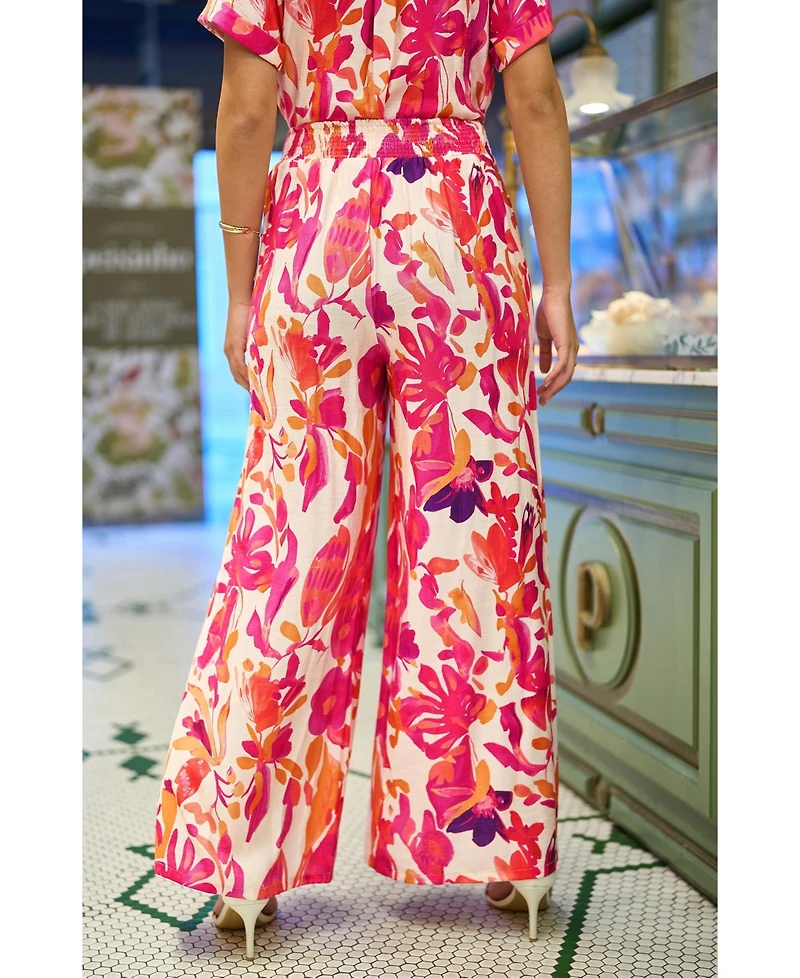 Yumi Women's Abstract Floral Wide Leg Trousers