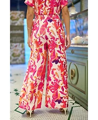 Yumi Women's Abstract Floral Wide Leg Trousers