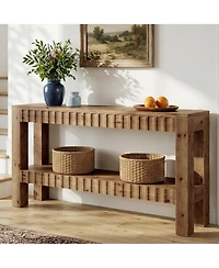 Tribesigns Solid Wood Console Table, 63" Farmhouse Long Entryway Table with Storage, 2-Tier Rectangular Narrow Sofa Table Behind Couch