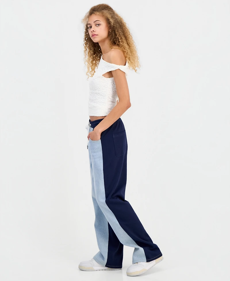 Fvr Drm Juniors' Hybrid Denim Wide Leg Sweatpants