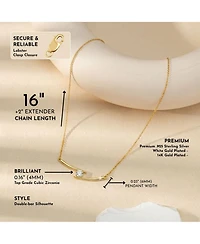 Sterling Silver with Cubic Zirconia Solitaire Double Bar Pendant Necklace