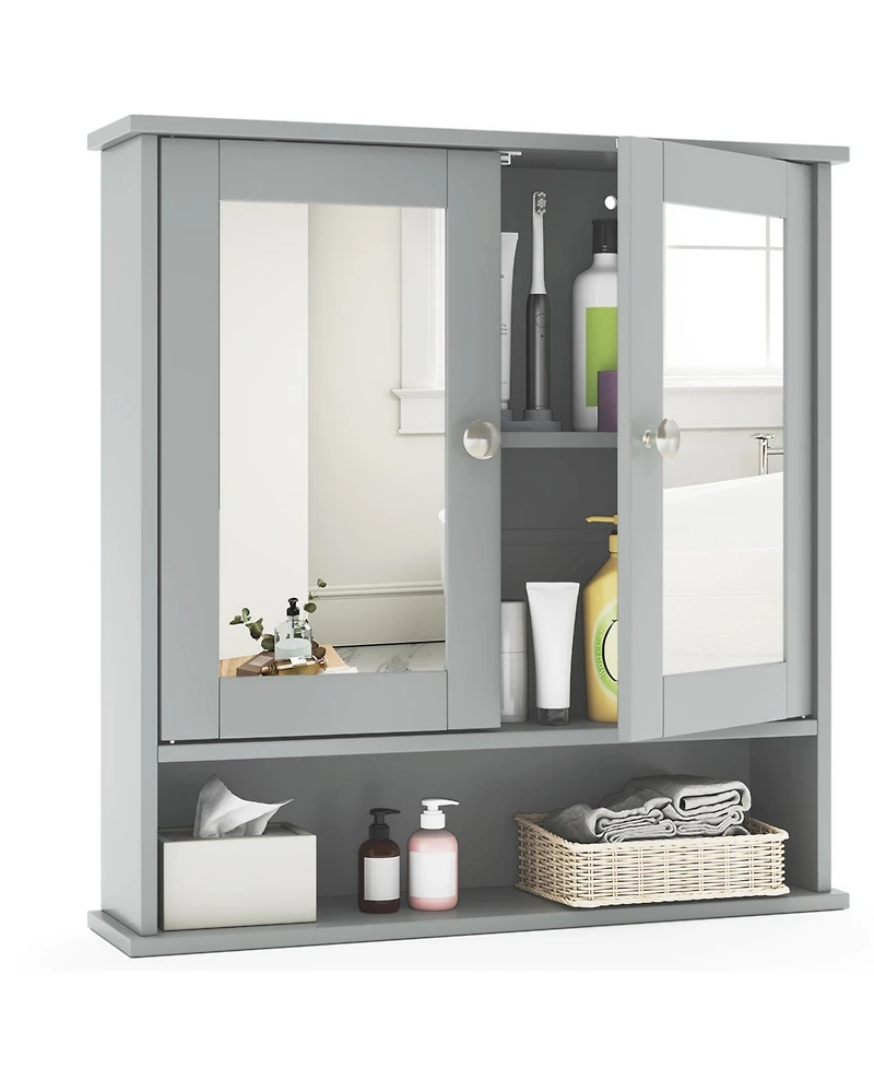 sumyeg Wall Mount Mirror Bathroom Storage Cabinet Organizer