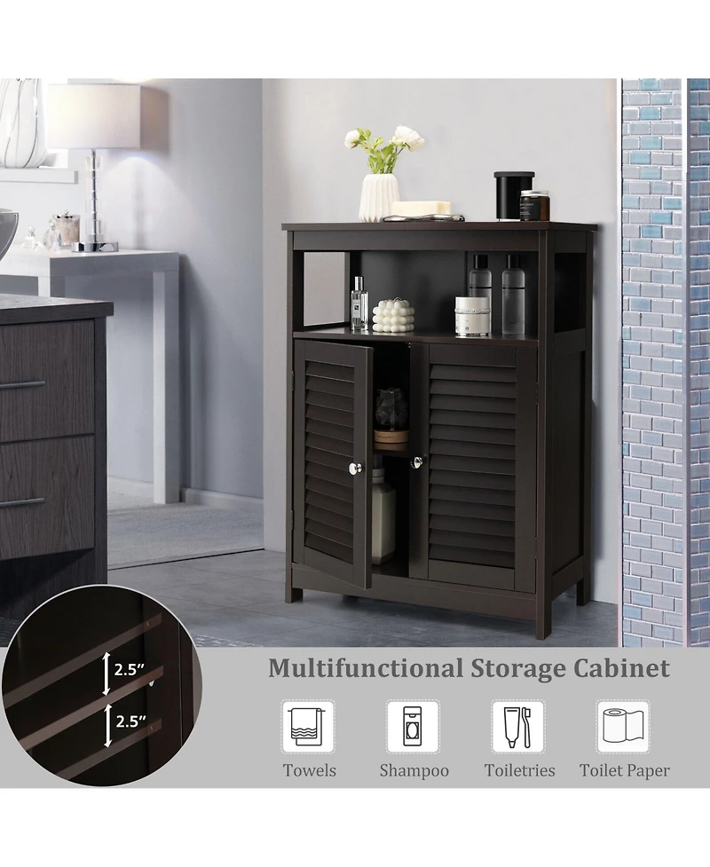 sumyeg Wooden Freestanding Bathroom Storage Cabinet with Double Shutter Doors