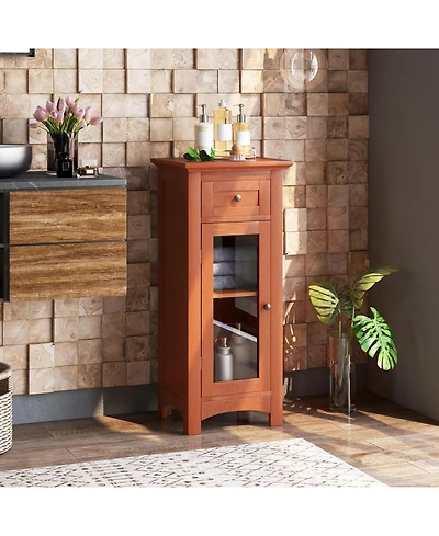 sumyeg Bathroom Freestanding Storage Cabinet with Single Glass Door