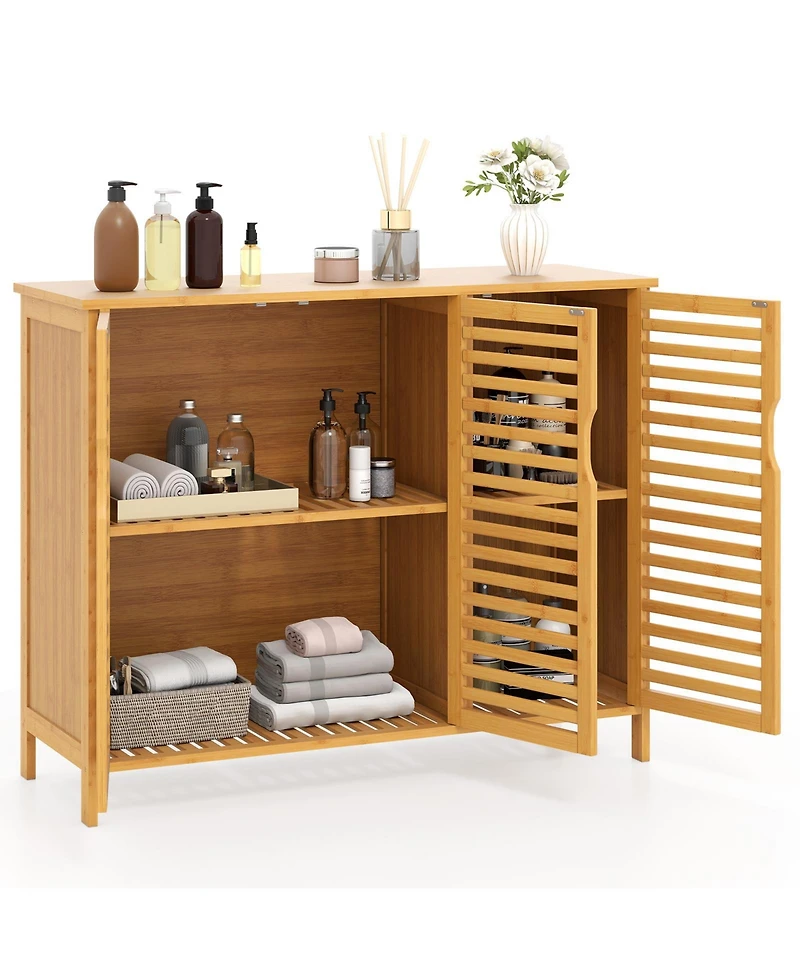 sumyeg 3-Door Bamboo Bathroom Storage Cabinet with Shelves Organizer