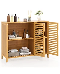 sumyeg 3-Door Bamboo Bathroom Storage Cabinet with Shelves Organizer