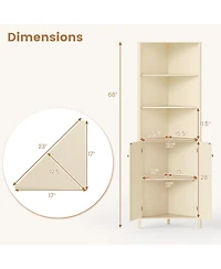 sumyeg 68 Inch Tall Corner Bathroom Storage Cabinet with Shelves and Fluted Doors
