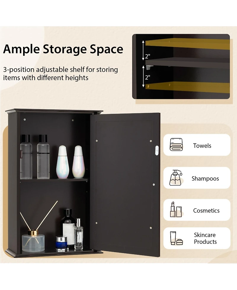 sumyeg Bathroom Wall Cabinet with Single Mirror Door Storage Organizer