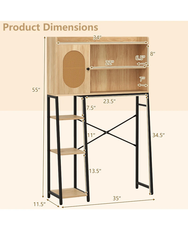 sumyeg Over The bath fixture Storage Cabinet with Rattan Door and Open Storage Shelves