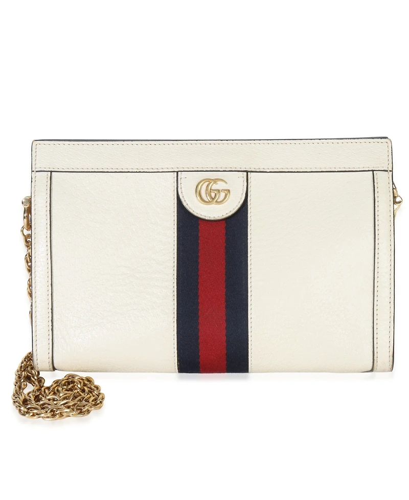 Pre-Owned Gucci White Leather Small Ophidia Chain Shoulder Bag