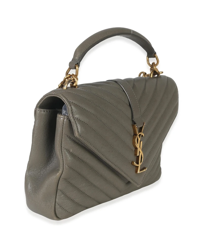 Pre-Owned Saint Laurent Taupe Sheepskin Matelasse Chevron Monogram Medium College Bag