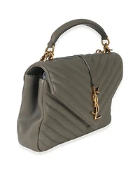 Pre-Owned Saint Laurent Taupe Sheepskin Matelasse Chevron Monogram Medium College Bag