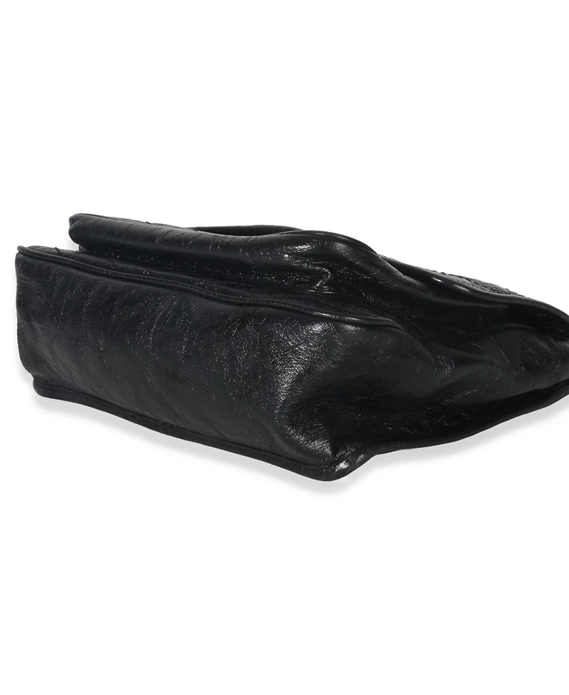 Pre-Owned Saint Laurent Black Crinkled Calfskin Matelasse Medium Niki Chain Satchel