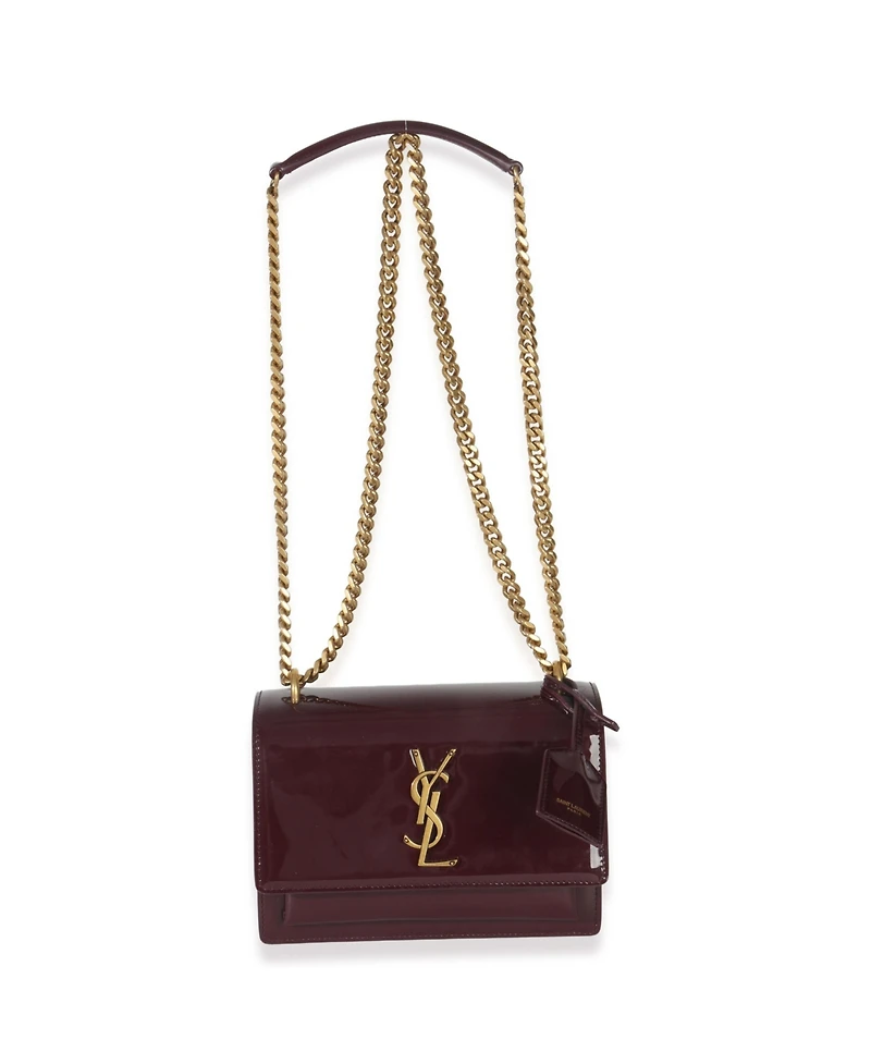 Pre-Owned Saint Laurent Red Wine Patent Monogram Small Sunset Bag