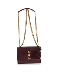 Pre-Owned Saint Laurent Red Wine Patent Monogram Small Sunset Bag