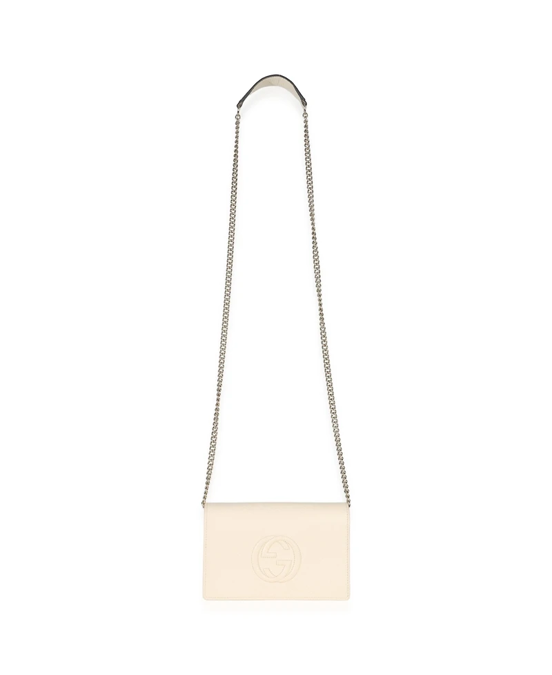 Pre-Owned Gucci Cream Pebbled Calfskin Soho Wallet On Chain