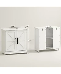 Busdays Farmhouse Pedestal Sink Storage Cabinet with 2 Barn Doors and Adjustable Shelf for Bathroom
