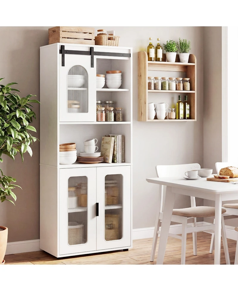 Gymax Farmhouse Bathroom Floor Cabinet 59"H Freestanding Linen Storage Organizer