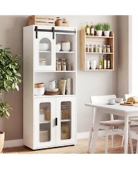 Gymax Farmhouse Bathroom Floor Cabinet 59"H Freestanding Linen Storage Organizer