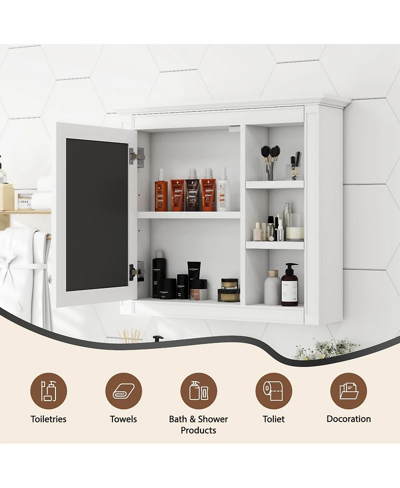 Airsurfer Wall Mounted Medicine Cabinet with Mirror and 3 Open Shelves Modern Bathroom Storage Organizer Mirror Cabinet