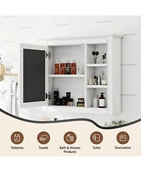 Airsurfer Wall Mounted Medicine Cabinet with Mirror and 3 Open Shelves Modern Bathroom Storage Organizer Mirror Cabinet