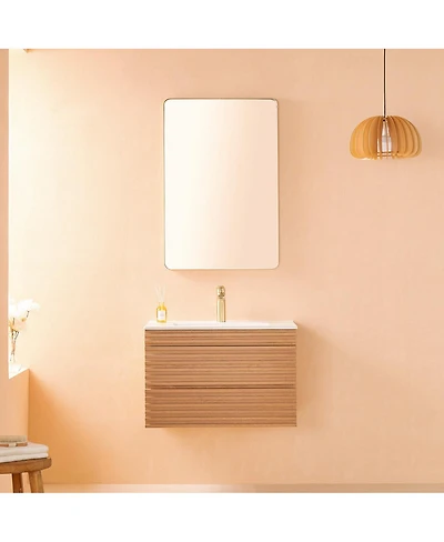 Sillysis Wall Mounted Floating Bathroom Vanity with Ceramic Sink, Fully Assembled Plywood Cabinet, 2 Drawers for Small Spaces
