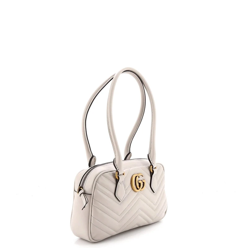 Pre-Owned Gucci Small Gg Marmont Top Handle Shoulder Bag Matelasse Leather