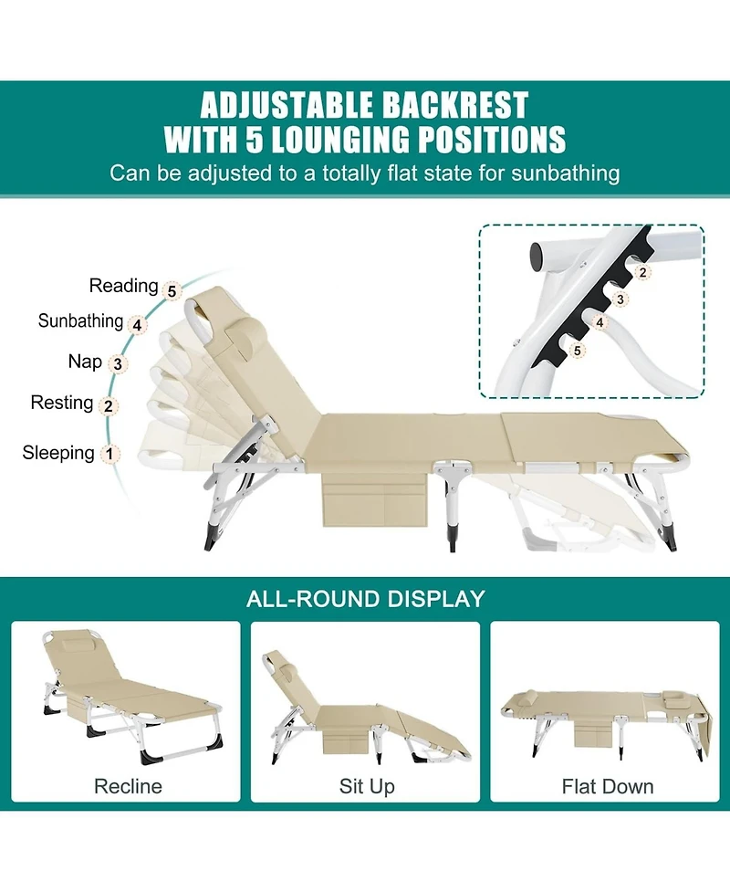 Aboron 2 Pack 4-in-1 Sunbathing Lounge Chair with Removable Cotton Cushion, Adjustable, Uv-Resistant, Portable Beach and Pool