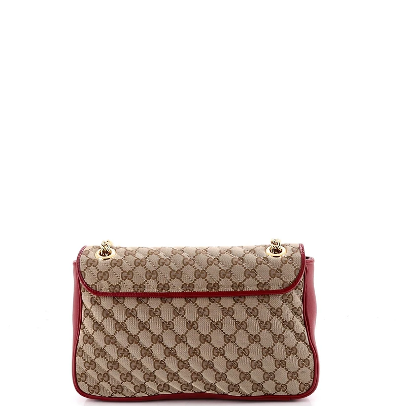 Pre-Owned Gucci Medium Gg Marmont Flap Bag Diagonal Quilted Gg Canvas with Leather
