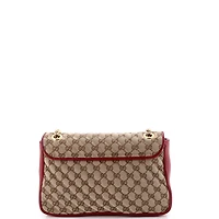 Pre-Owned Gucci Medium Gg Marmont Flap Bag Diagonal Quilted Gg Canvas with Leather