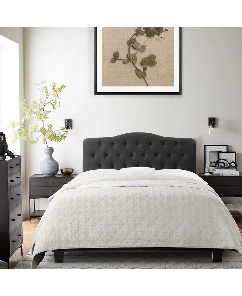 Boyel Living Low Profile Upholstered Bed Button Tufted Frame with Solid Wood Structure and Plush Padding