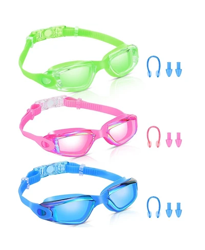 Gnuadz 3pc Swimming Goggles Anti Fog Silicone Swim Glasses Nose Clip Ear Plugs