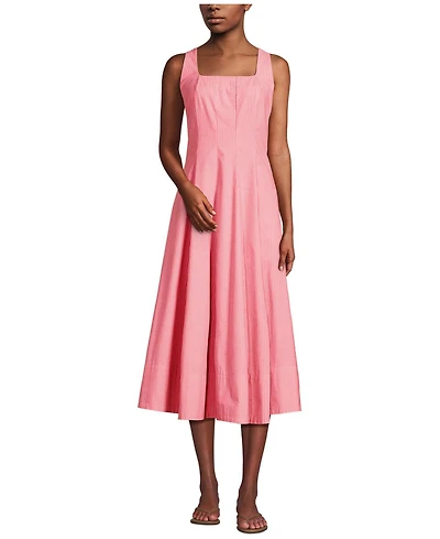 Lands' End Women's Princess Seamed Cotton Poplin Midi Dress