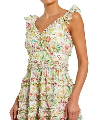 Mac Duggal Women's Floral Print Tiered Ruffle Sleeveless Mini Dress